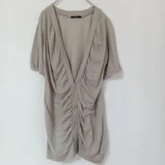 Passionnée ベージュ 半袖ロングカーディガン M ギャザー 薄手 羽織