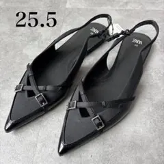 新品タグ付✨ZARA フラットスリングバックシューズ　バックル　ブラックのサムネイル