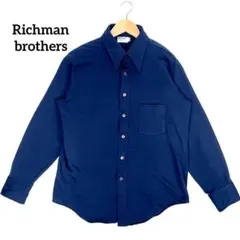 70s リッチマンブラザーズ ストレッチ ポリエステル 長袖シャツ L ネイビー