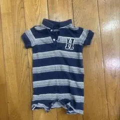 Tommy Hilfiger ベビー ロンパース ボーダー Hロゴ ネイビー80