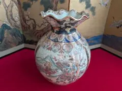 鹿児島旧家蔵出し古薩摩 大瓶 七福神 布袋 張付文 甘酒半胴 薩摩焼 花瓶 飾壺 鹿児島旧家蔵出し古薩摩 大瓶 七福神 布袋 張付文 甘酒半胴