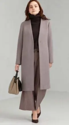 green label relaxing◆ノーラペル コート◆モカ◆ノーカラー