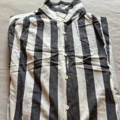 白と黒のストライプ シャツワンピース　七分袖