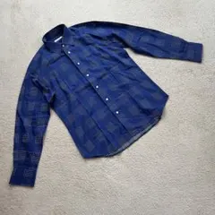 美品　ランバンコレクション　長袖シャツ　チェック　総柄　ネイビー　M