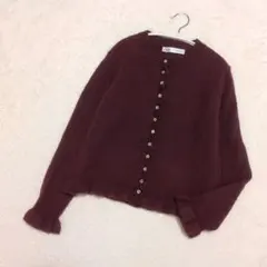 ZARA ザラ 完売品 フリルニットカーディガン ボルドー M 貝ボタン 美品