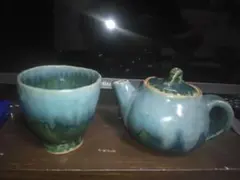 手作り 陶器 急須 & 湯呑み セット / 和食器 茶器 一点もの