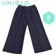 UNIQLOユニクロ☆グレーストライプ　セミワイドパンツ　裏地付き☆M