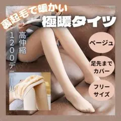 ベージュ タイツ 裏起毛 1200デニール 極暖 防寒 着圧 冬用 厚手 保温性