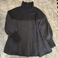 異素材プリーツニットフレアチュニック