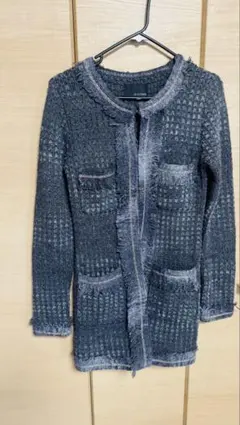 ダークグレー フリンジ加工 長袖カーディガン