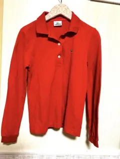 春先LACOSTE レッド 長袖 レディースポロシャツ サイズ38