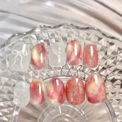 現品　ニュアンス　天然石ネイル　インクネイル　ちゅるん　ぷっくり　韓国　ピンク