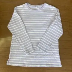 UNIQLO 長袖カットソー 130 ラベンダー/ホワイトストライプ