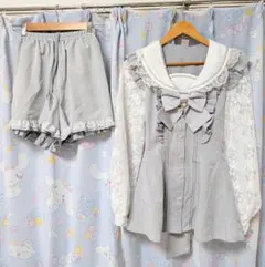 Secret Honey レースセーラー襟セットアップ グレー