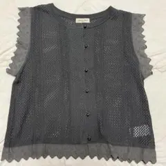 グレー 透かし編み カーディガン Fサイズ