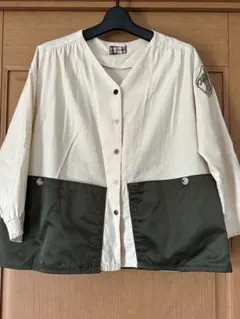 ノーカラージャケット アイボリー オリーブグリーン