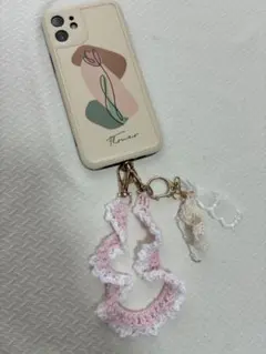 【pink】スマホストラップ　ハンドメイド　春　ハンドストラップ