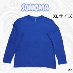 SONOMA サーマル 長袖ワッフルTシャツ 青 霜降りVガゼット US古着