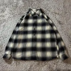 ユニクロ チェック柄 フランネルシャツ オンブレ　白黒　xl