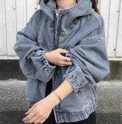 最終値下げフード付き薄青クロップドデニムジャケット