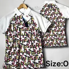 パーリーゲイツ ロゴ総柄 半袖ポロシャツ レディース サイズ0 新品タグ付 白系