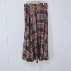 ZARA WOMAN チェック柄　フレアロングスカート　タイト　赤/紺/緑　M