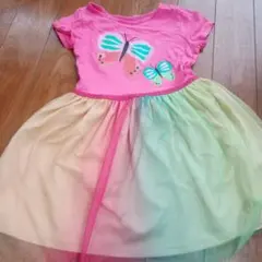 蝶プリント 半袖ワンピース ピンク 110cm