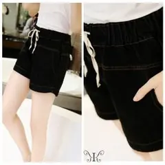 大きいサイズ☆ブラックデニムショートパンツ3LL