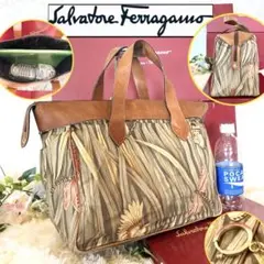 匿名発送❤️Ferragamo トートバッグ ガンチーニ ボタニカル柄 A4収納