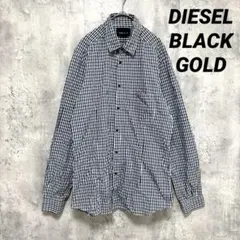 【DIESEL】チェック柄 長袖コットンシャツ 48 薄手 ブルー系 カジュアル