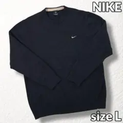 極美品【NIKE GOLF】ゴルフ セーター ウール100% 刺繍ロゴ 黒系 L