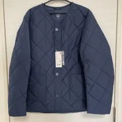 ユニクロ パフテックノーカラージャケット ネイビー　XL