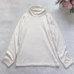 ネイビーナチュラル 長袖ハイネックカットソー タートルネック シンプル 無地 白