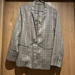 チェック柄 ノーカラージャケット 薄手