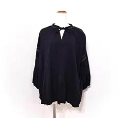 シーズンリーズン　プルオーバートップス　リボン　長袖　ゆったり　麻混　Ｍ