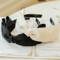 2点セット　新品　リボンカチューシャ　白　黒　青木美沙子　しまむら　ニナス