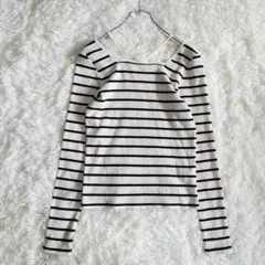 グレイル GRLリブ編み スクエアネック ボーダー クロスストラップ