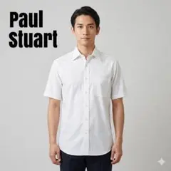 Paul Stuart ポールスチュアート　半袖シャツ L 白　ストライプのサムネイル