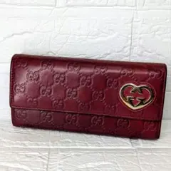 美品】GUCCI 長財布 シマレザー ラウンドジップ 赤 ハートチャーム 本