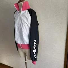 adidas ジップアップジャケット S ホワイト/ブラック/ピンク
