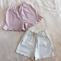 ママラク✱バースデイ フリル付きショートパンツ2点セット 120 花刺繍　ピンク