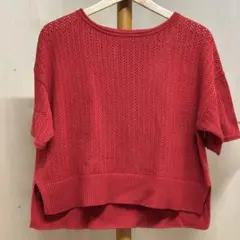 《LOWRYS FARM》 半袖ニットセーター　透かし編み　サイズF