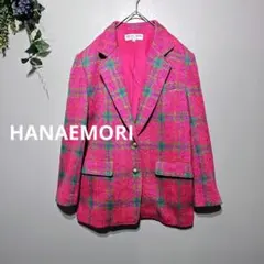 【HANAEMORI 】ピンク系チェック テーラードジャケットM