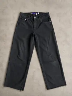 希少】バーバリー ブラックデニム スリムストレートパンツ レザー