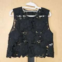 ZARA ブラック クロシェ編みベストM