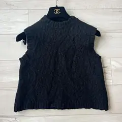 【美品】オオカミとフクロウ　黒いノースリーブニット　ウォッシャブル