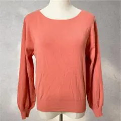 【オフオンMK】38/リブニットカットソー/サーモンピンク/クールネック/長袖