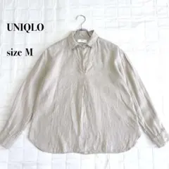 .UNIQLO ユニクロ リネン100% 長袖シャツ M ベージュ 麻ナチュラル