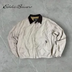 90s Eddie Bauer襟レザージャケットグランパコアベージュ　短丈