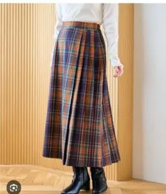 coen ネイビーオレンジチェック プリーツロングスカート Mサイズ 未使用